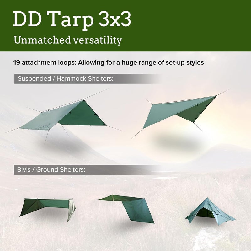 DD HAMMOCKS - DD Tarp 3x3 - Coyote Brown (10ft x 10ft) - 100% Waterproof - Lightweight & Multifunctional Rainfly Tarp Tent Shelter for Camping & Travel Adventure - Image 4